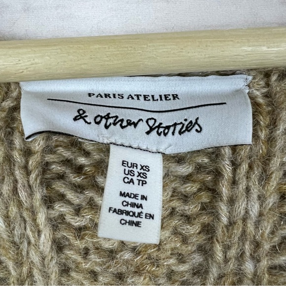 Paris Atelier x & Other Stories Cable Knit Wool Alpaca Blend V Neck Sweater XS - Picture 3 of 6